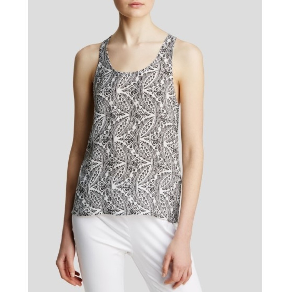 Theory Akena W Indo Printed Silk Knot-Back Top